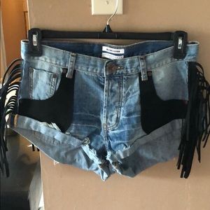 One Teaspoon denim shorts with black fringe